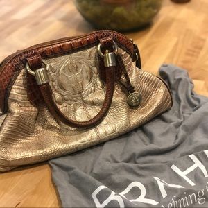 Brahmin gold bowling style bag purse pecan handbag